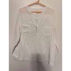 Mote V-Neck Tunic Top Size XXL White Henley Pockets Bohemian Gauze Womens